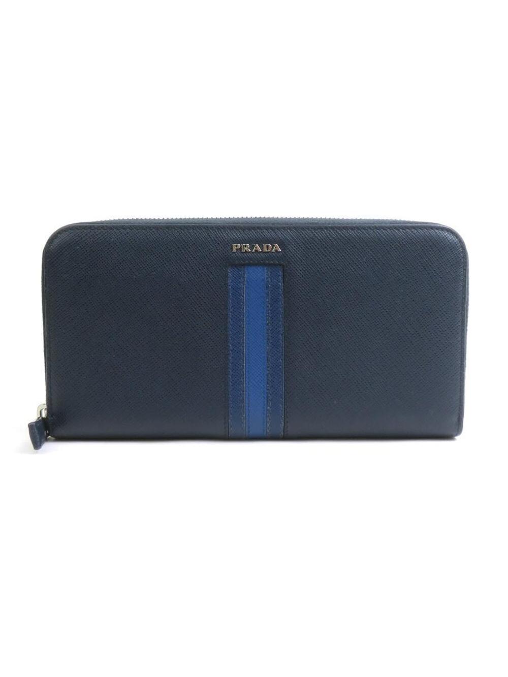 Auth Prada Zip Around Long Wallet Navy #369964P26B